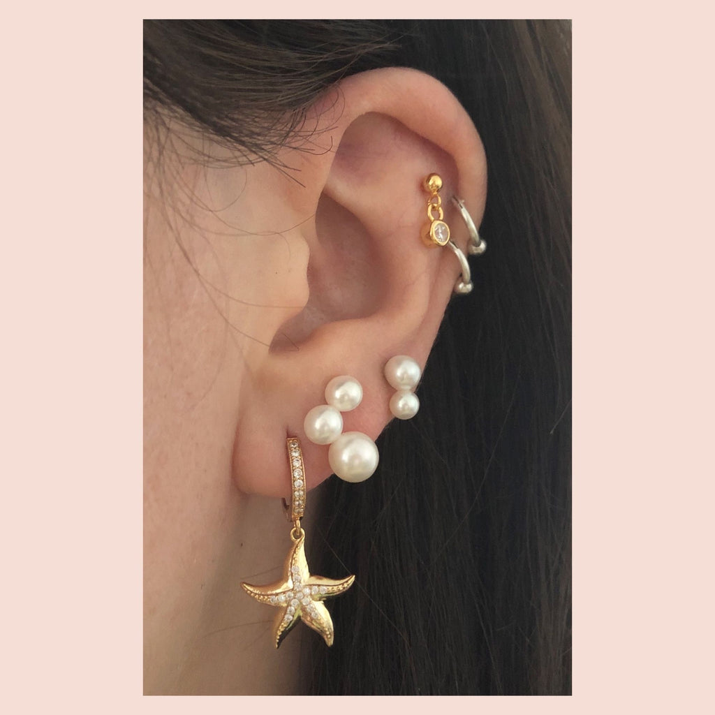 Shiny Starfish 18K Gold Plated Hoop w. White Pearls