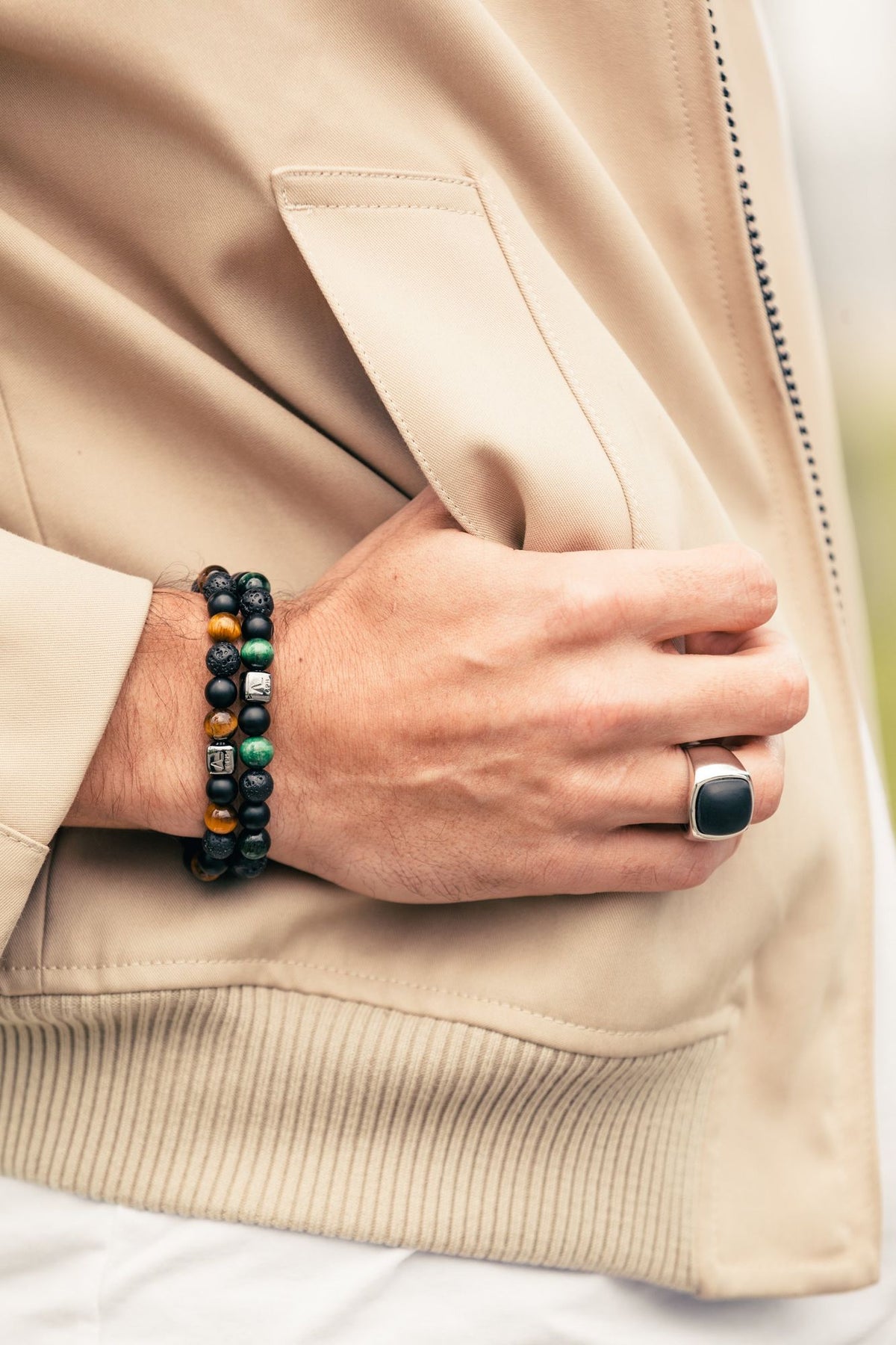 ColorUp Tuscany (8mm) Silver Bracelets w. Tiger's Eye & Onyx