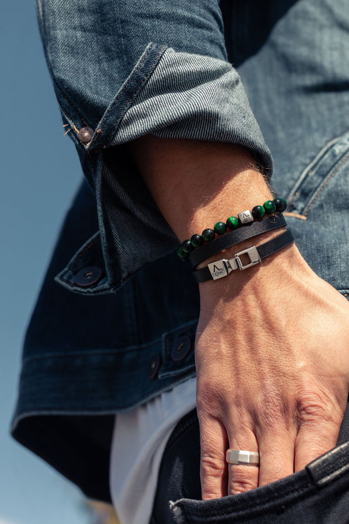 ColorUp (8mm) Silver Bracelet w. Green Tiger's Eye