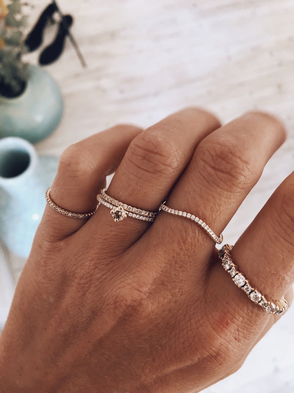 Jade Wave 18K Gold, Whitegold or Rosegold Ring w. Diamonds