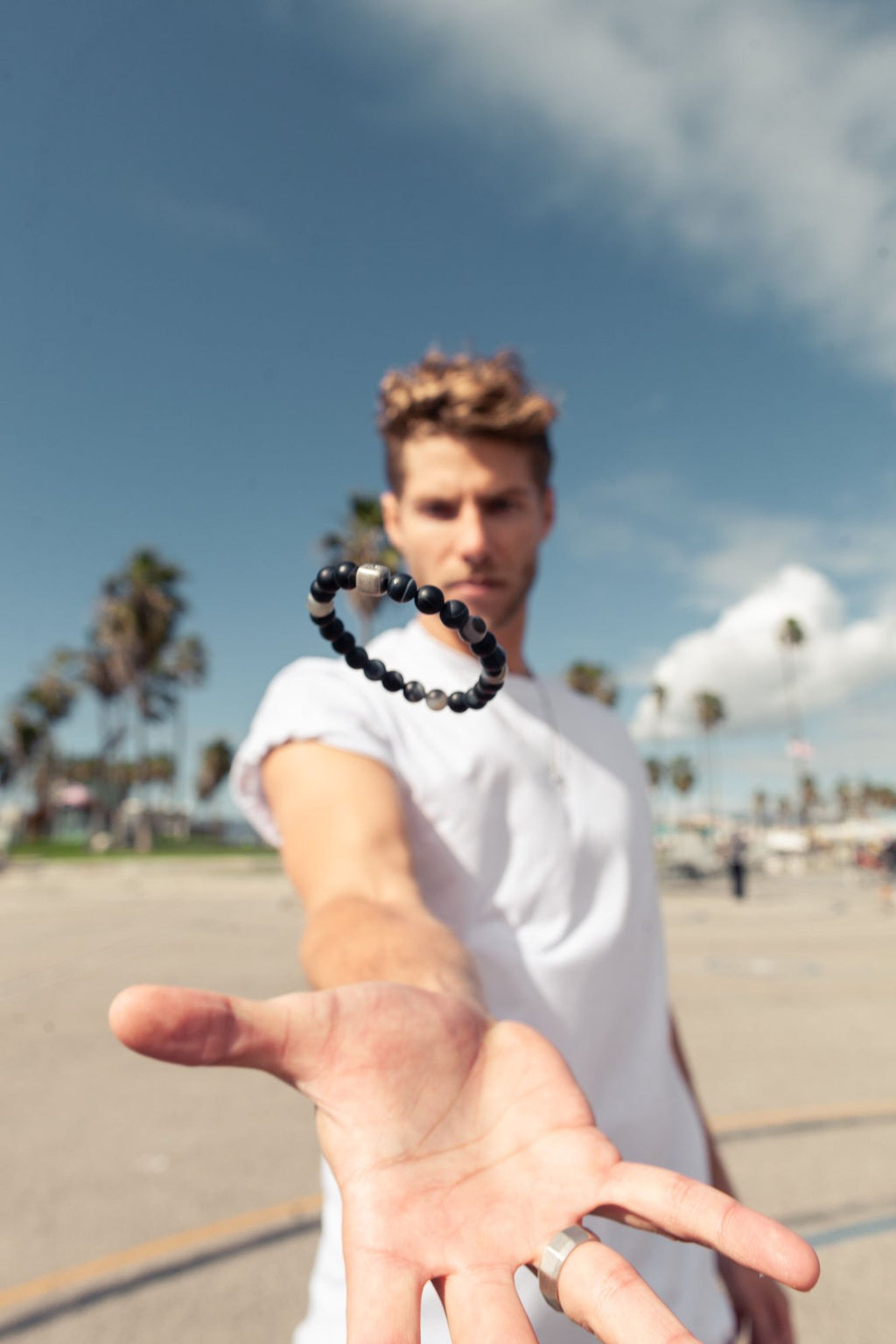 ColorUp Striped (8mm) Silver Bracelet w. Agate