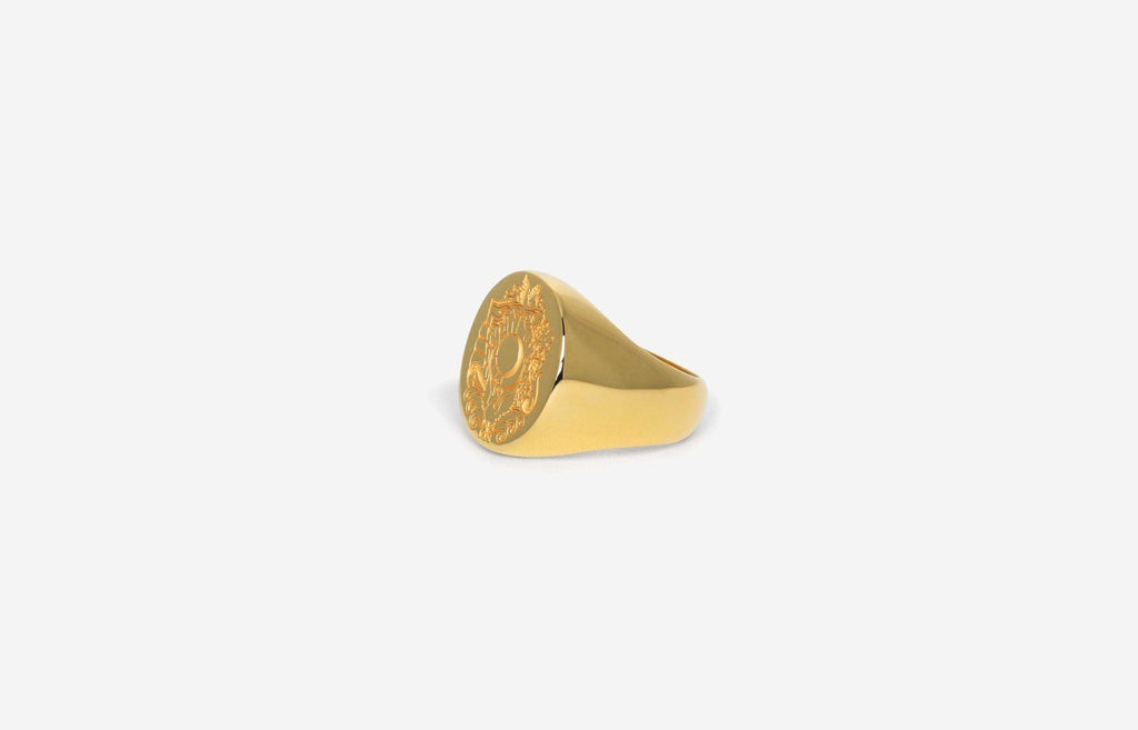 IX Oval Family Crest Signet Gold Plated Ring