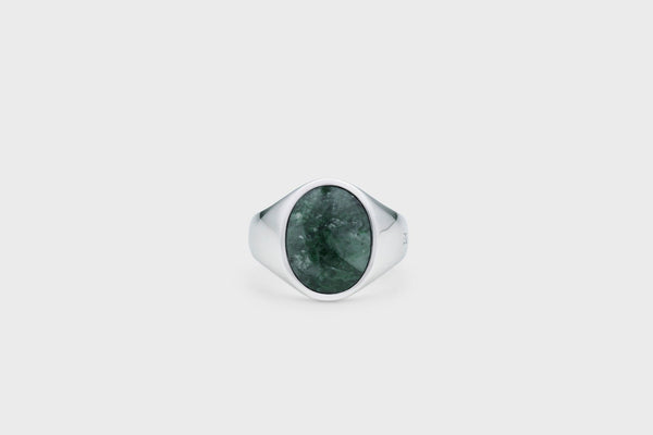 IX Oval Signet Ring Green Marble Silver