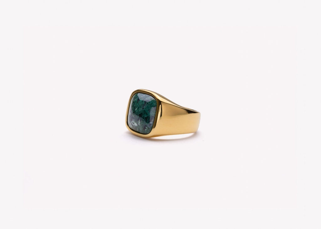 IX Cushion Grøn Marmor Forgyldt Signet Ring