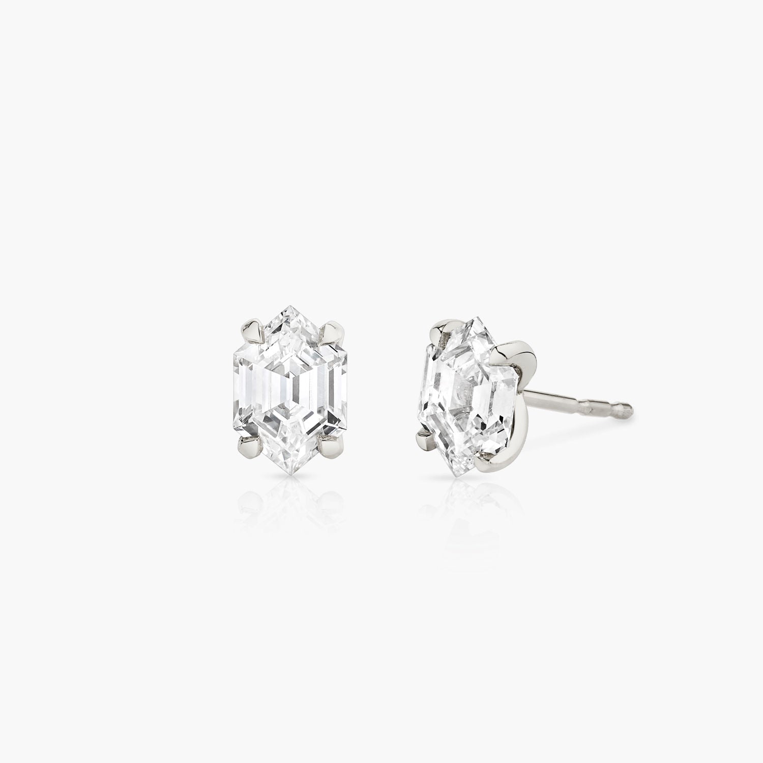 Iconic Long Hexagon 14K Whitegold Studs w. Lab-Grown Diamonds, 0.75 ct.