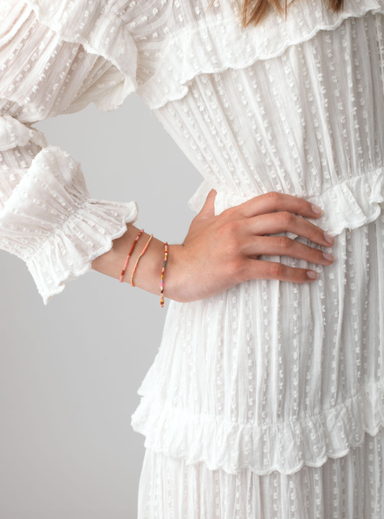 Asym Bold Gold Plated Bracelet w. Peach Biscuit Beads