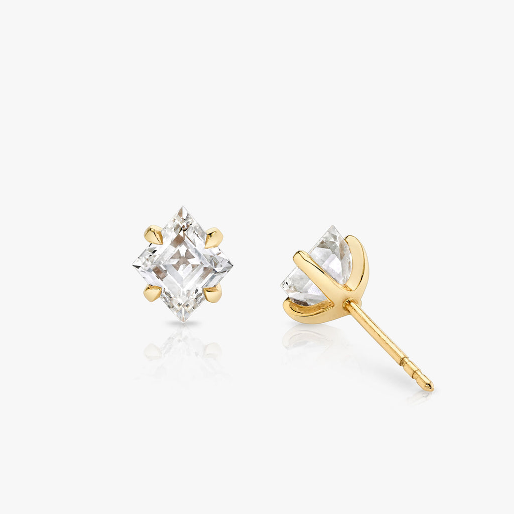 Iconic Lozenge 14K Gold Studs w. Lab-Grown Diamonds, 0.75 ct.