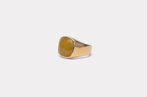 IX Cushion Signet Adventurine Gold Plated  Ring