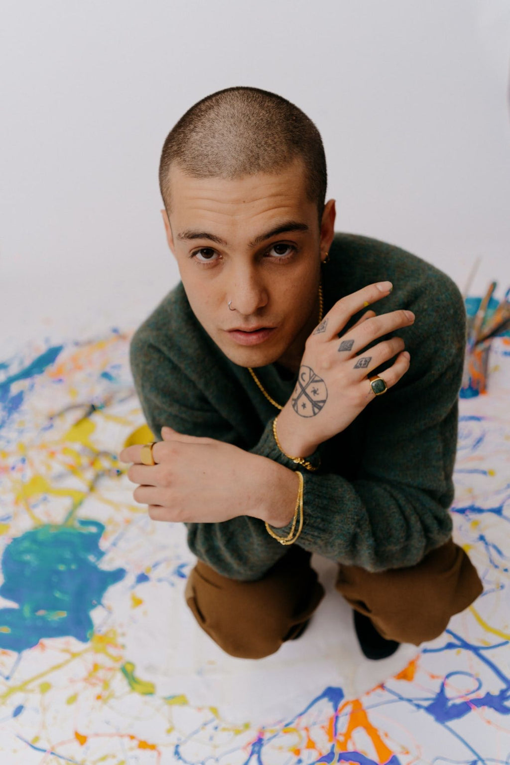 IX Cushion Marble Gold Plated Signet Ring