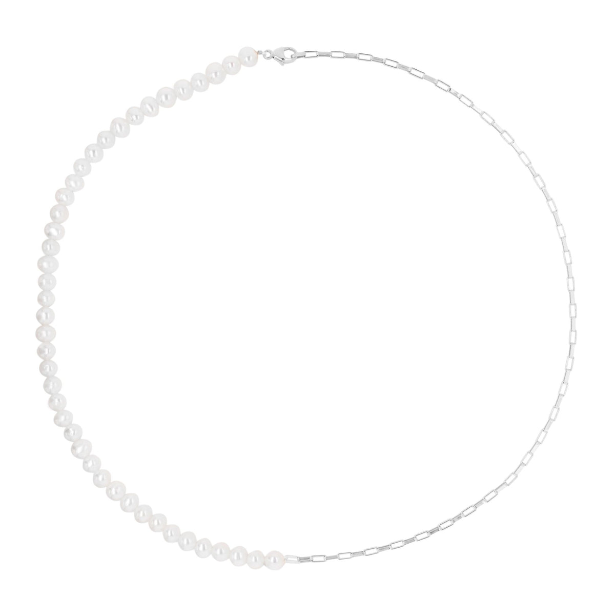 Half Pearls Silver Necklace w. Pearl