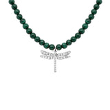 Dragonfly Silver Necklace w. Malachite & Diamond