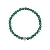 Heart Black Silver Bracelet w. Malachite & Diamond