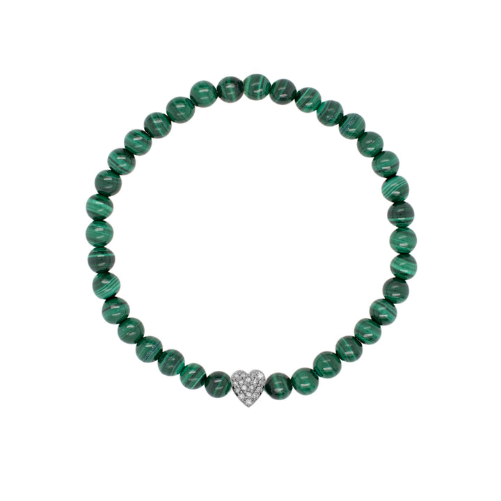 Heart Black Silver Bracelet w. Malachite & Diamond