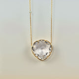 Lotus 18K Gold Necklace w. Diamonds & Crystal Quartz