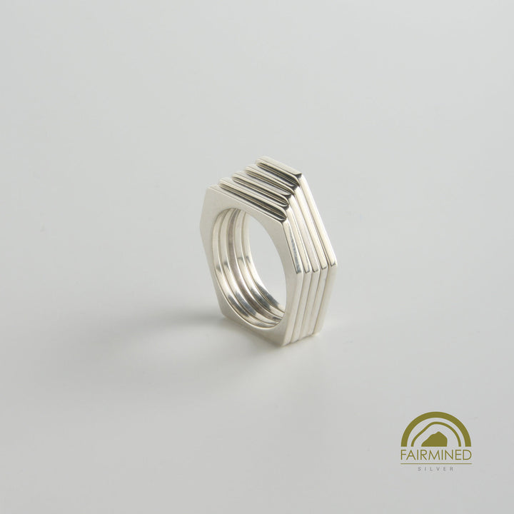 Minrl | Random Polygons Square Five Hexagons Silver Rings
