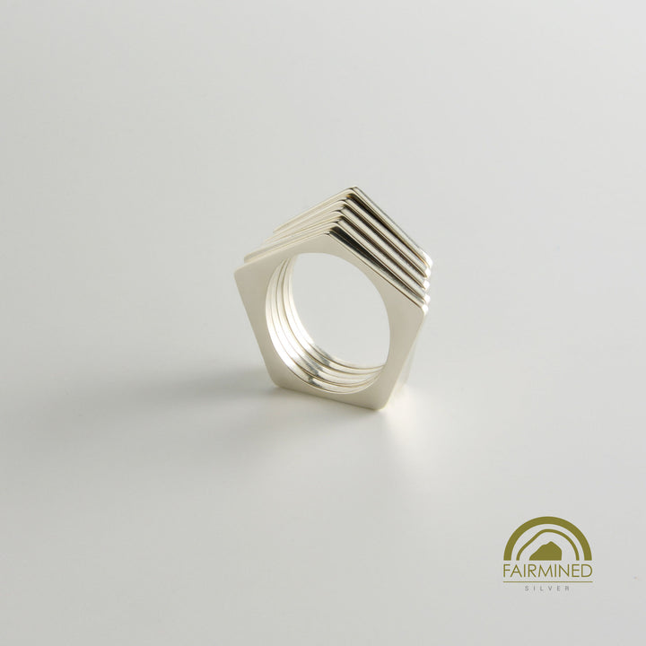 Minrl | Random Polygons Five Hexagons Silver Rings