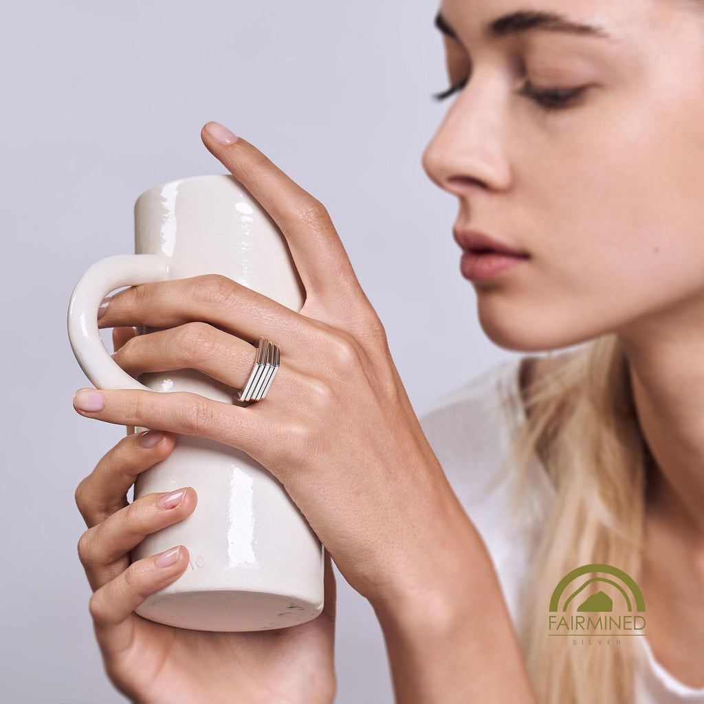 Minrl | Random Polygons Fem Hexagons Sølv Ringe