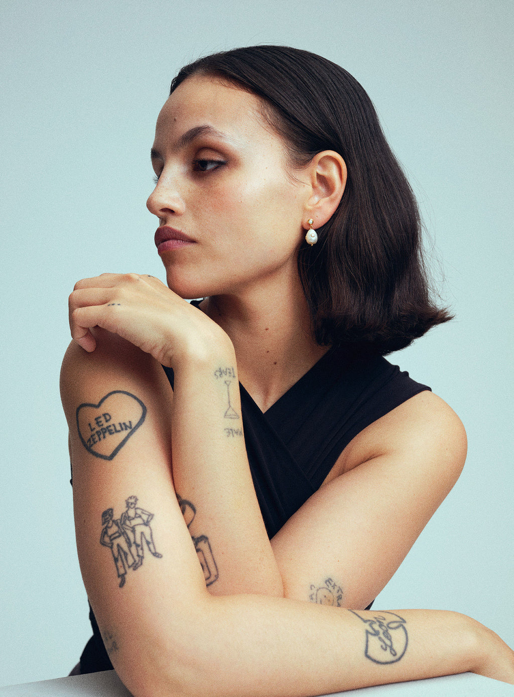 Pearl on pearl 14K Forgyldt Øreringe m. Zirkon & perle