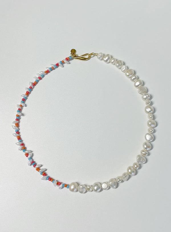 Mixed Pearl Coral Gold Plated Necklace w. Pearls