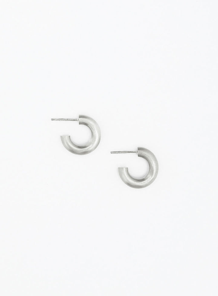 Mini round Matte Silver Hoops