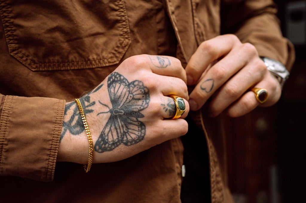 IX Cushion Marble Gold Plated Signet Ring