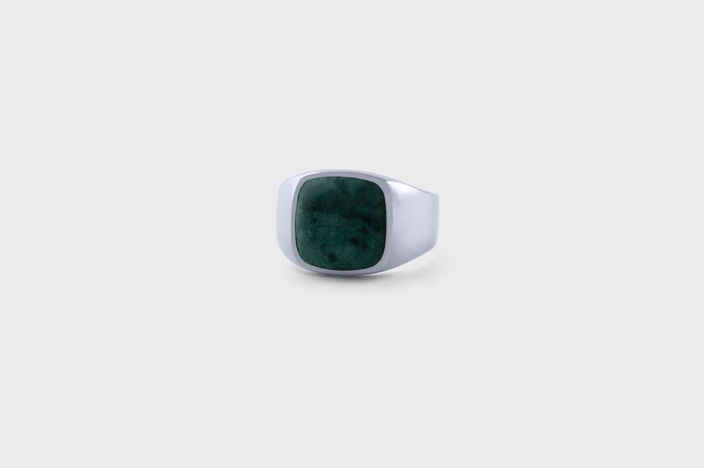 IX Cushion Marble Silver Signet Ring