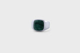 IX Cushion Green Marble Signet Ring Silver