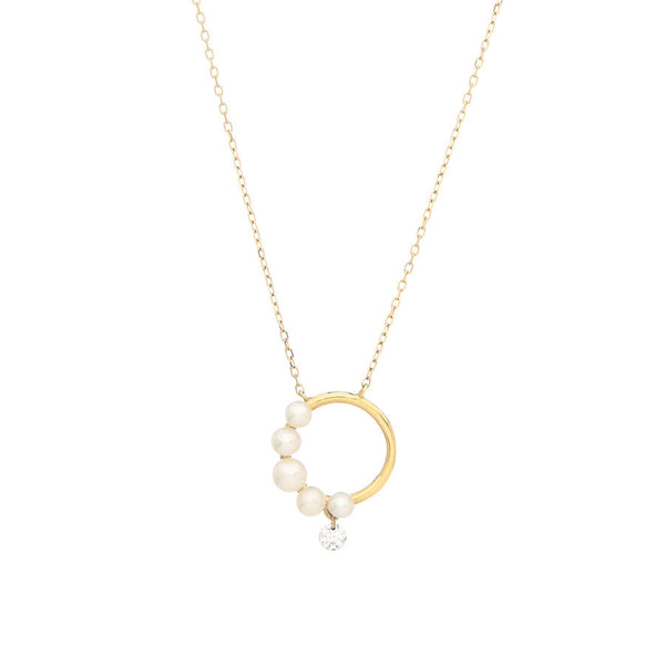 Collier Aphrodite 18K Gold Necklace w. Diamond & Pearls
