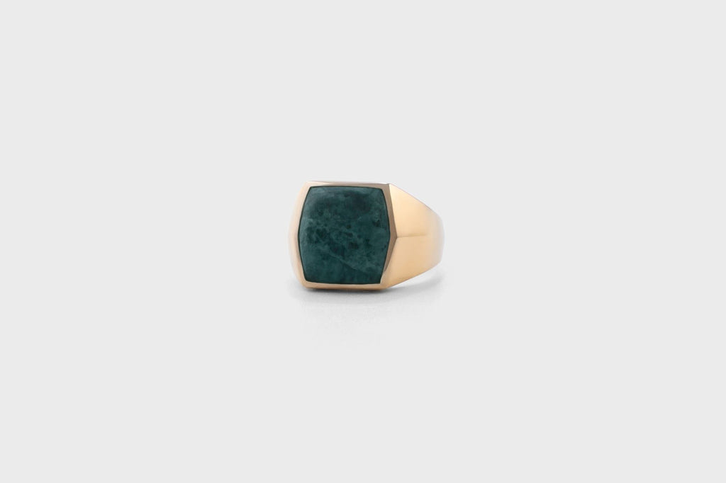 IX Hexagon Marble Signet Gold Plated Ring