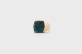 IX Hexagon Green Marble Signet Ring Gold Plated