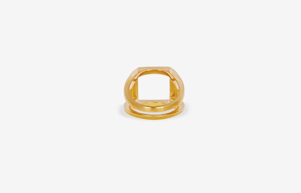 IX Octagon Simple Signet 22K Gold Plated Ring