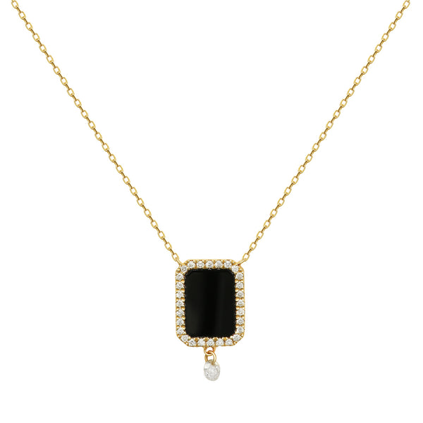 Collier Semi Precious 18K Gold or Whitegold Necklace w. Agate & Diamonds