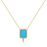 Collier Semi Precious 18K Gold or Whitegold Necklace w. Turquoise & Diamonds