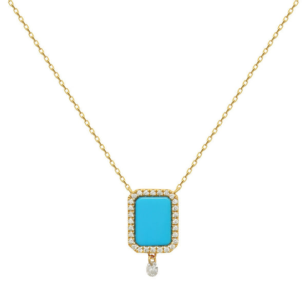 Collier Semi Precious 18K Gold or Whitegold Necklace w. Turquoise & Diamonds