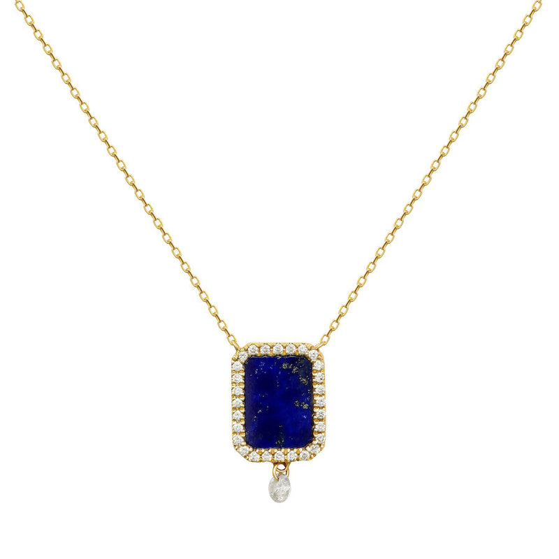 Collier Semi Precious 18K Gold or Whitegold Necklace w. Lapis & Diamonds