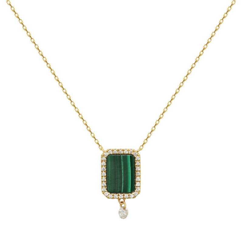 Collier Semi Precious 18K Gold Necklace w. Malachite & Diamonds