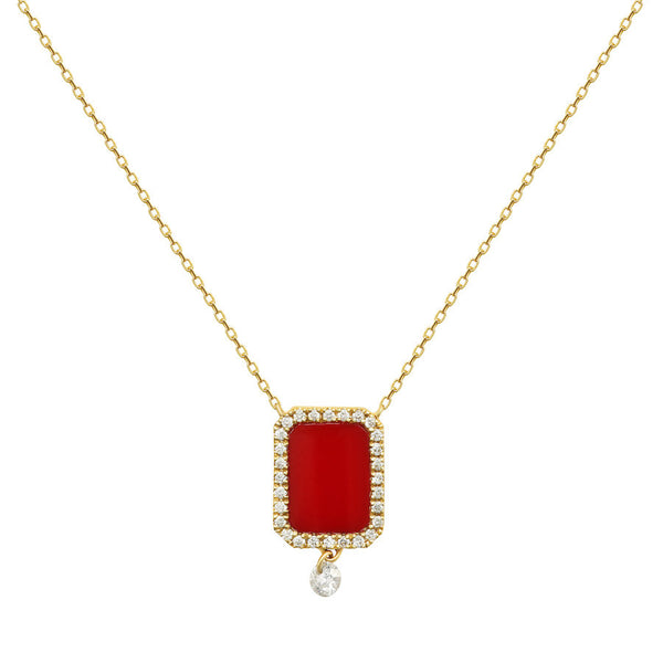 Collier Semi Precious 18K Gold or Whitegold Necklace w. Coral & Diamonds