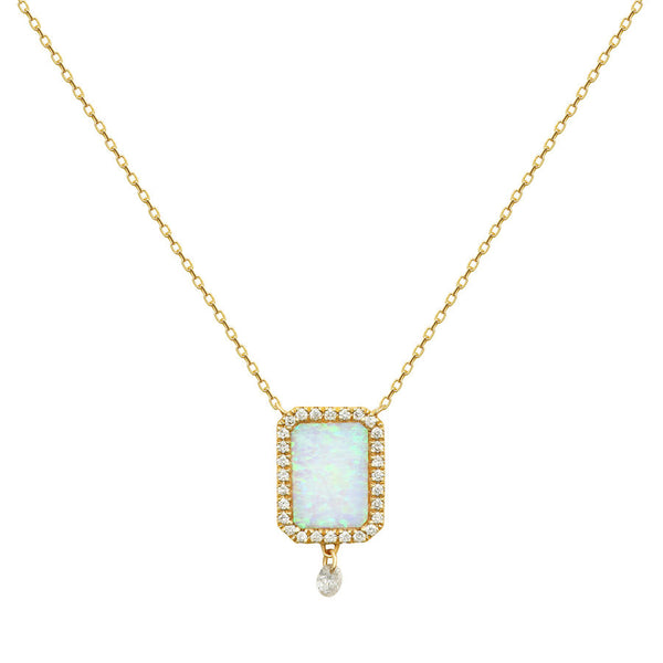Collier Halbedelstein Goldkette aus 18K I Weiß I Opal und Diamanten