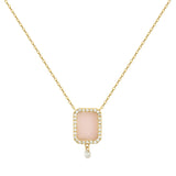 Collier Semi Precious 18K Gold or Whitegold Necklace w. Rose Opal & Diamonds
