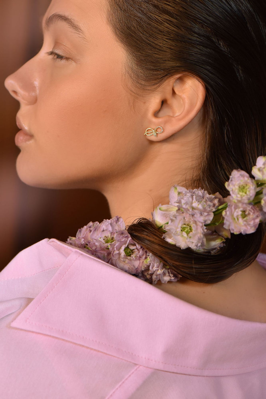 Eternity Serpent Single 14K Gold Stud w. Diamonds