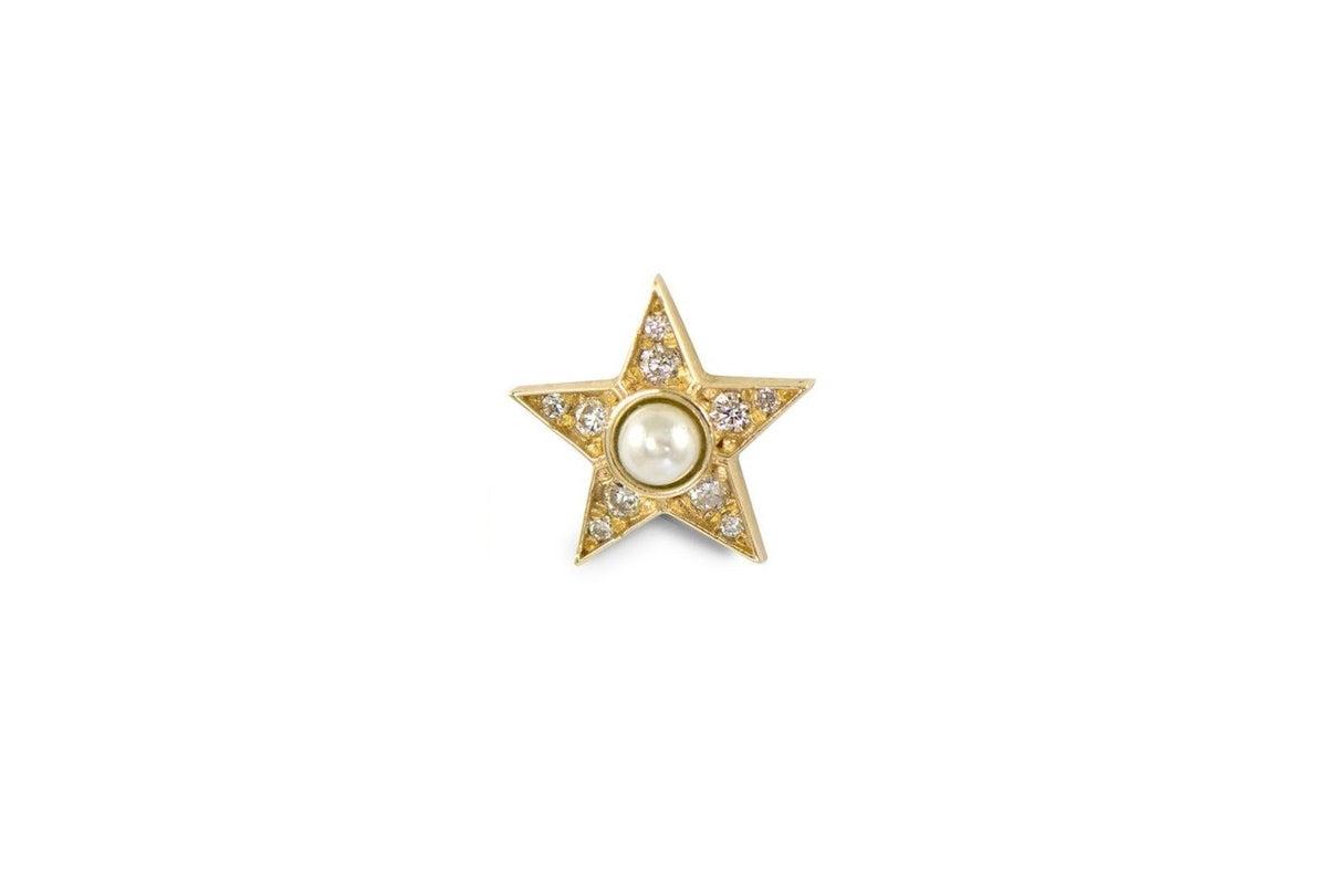 Pearl Diamond Single 18K Gold Stud w. Diamond & Pearl