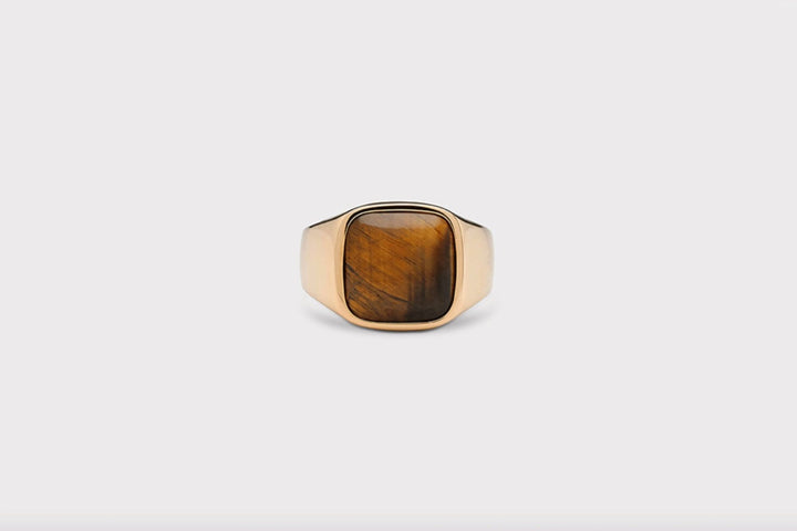 IX Cushion Siegelring 22K Ring I Vergoldet I Tigerauge 