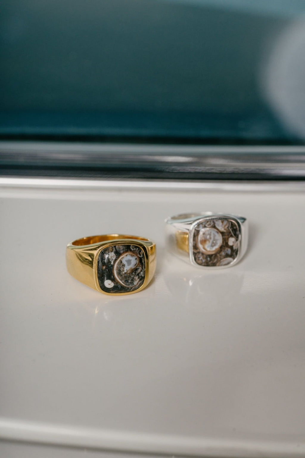 IX Cushion Turtle Agate Gold Plated Signet Ring