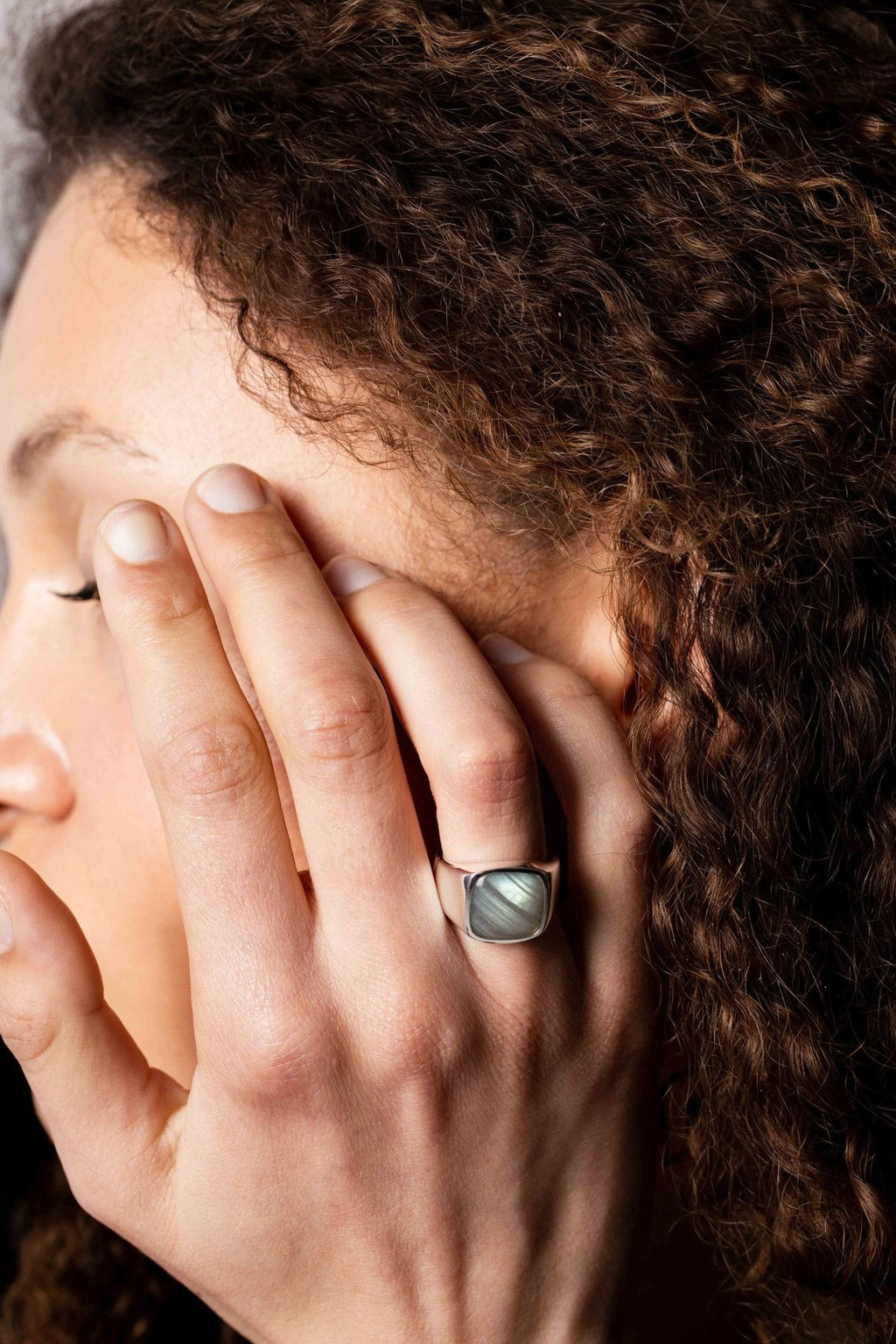 IX Cushion Signet Labradorite Ring