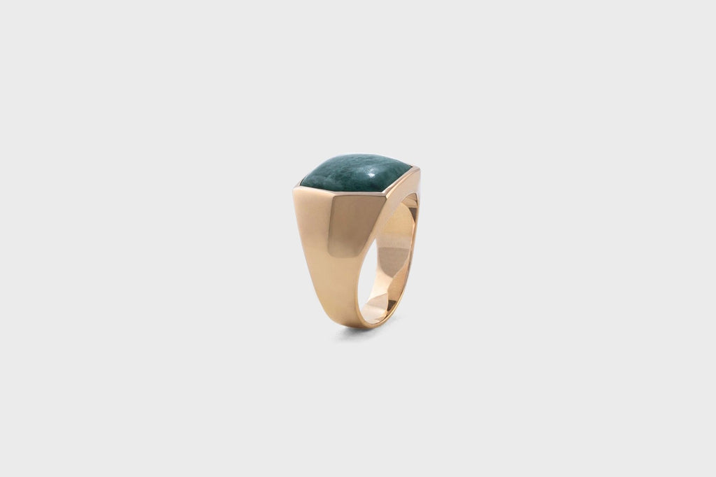 IX Hexagon Marble Signet Gold Plated Ring