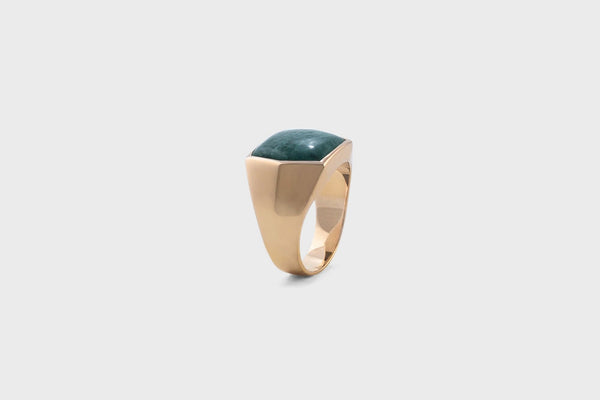 IX Hexagon Marble Signet Gold Plated  Ring