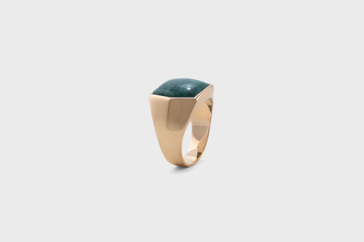 IX Hexagon Marble Signet Gold Plated Ring