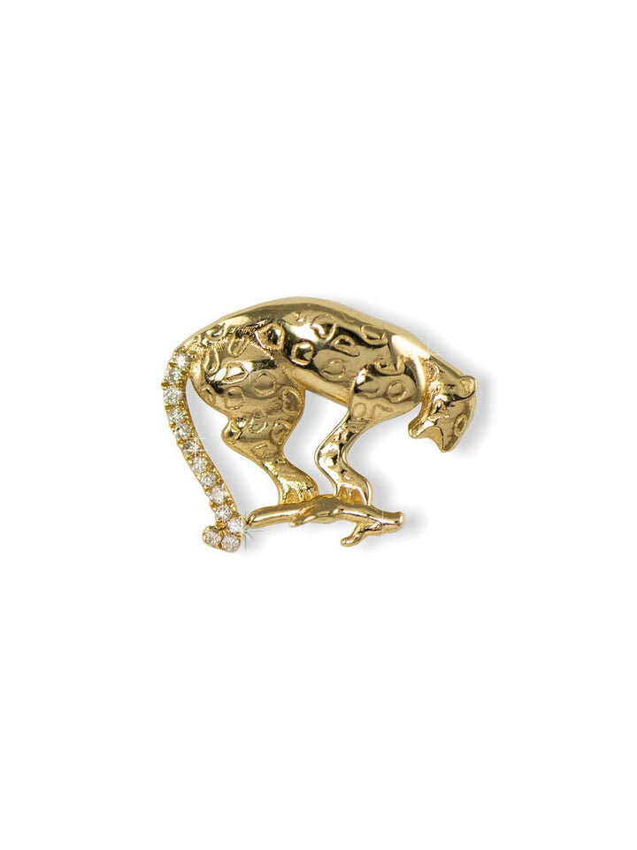 Leopard Single 14K Gold Stud w. Diamonds