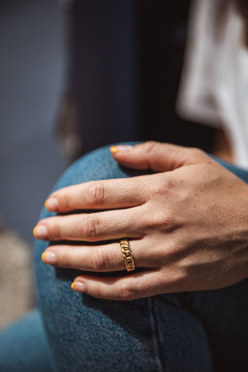 IX Polished Curb Gold Plated  Ring