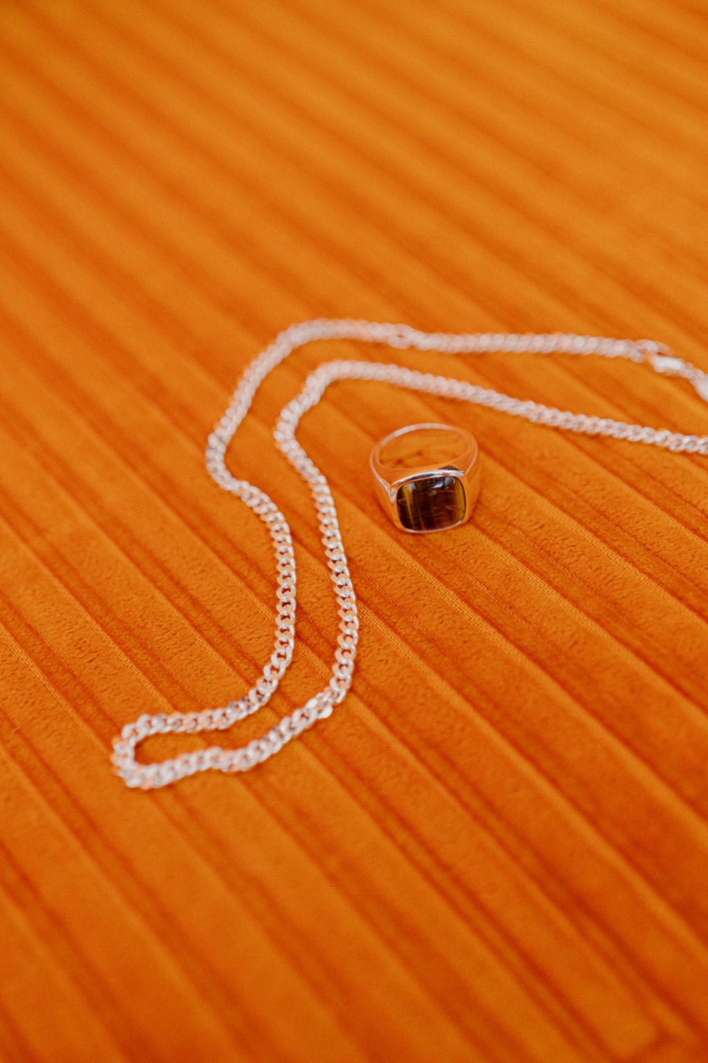 IX Cushion Signet Silver Ring w. Tiger's Eye Ring